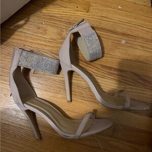 Elegant Nude Stiletto Heels with Rhinestone Ankle Strap